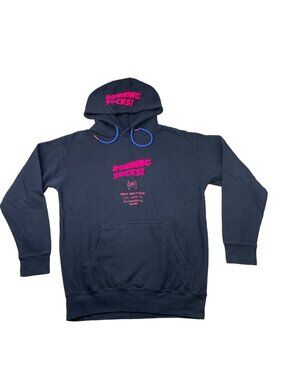 Grand Running Club GRC Men’s "Running Sucks" Hoodie Sweatshirt Navy Blue • Small